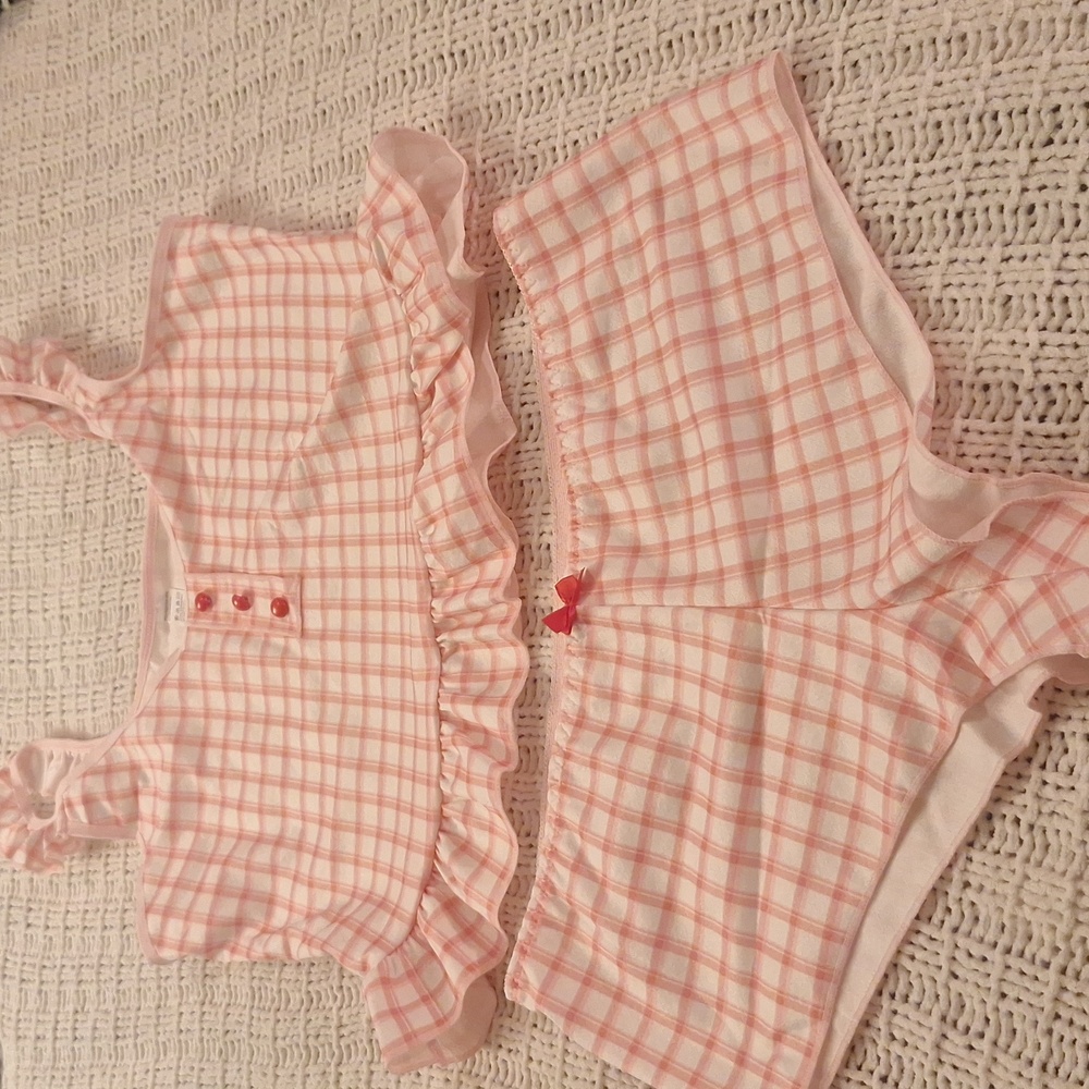 Pink Gingham Ruffle Pajama Set Size L New Not Worn